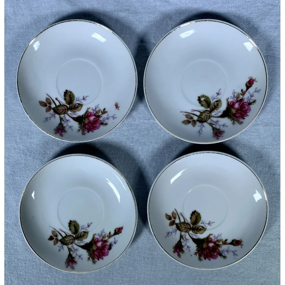 15 Pc Mini Porcelain Moss Rose Dish Set Hand Painted Gold Trim Japan